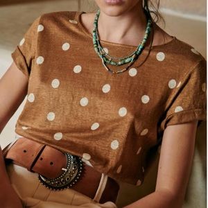 Sezane Andre Linen Shirt - coffee and cream polka dots